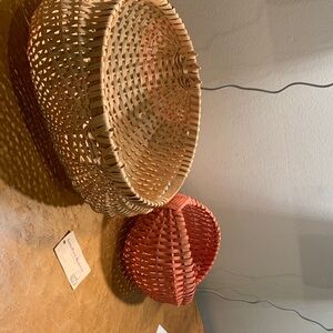 Handcrafted Tan and Red Woven Baskets